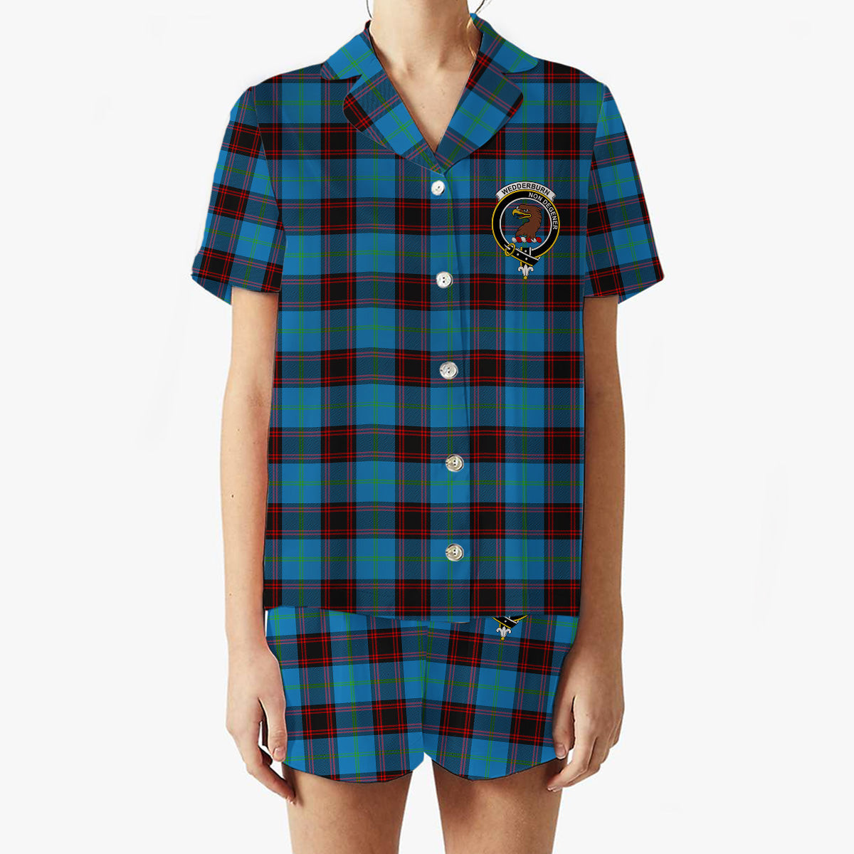 ScotsTee Shop Scottish Wedderburn Ancient Crest Women's Short Sleeve Short Set Tartan Pyjama Set
