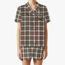 ScotsTee Shop Scottish Stewart Dress Ancient SC Crest Women's Short Sleeve Short Set Tartan Pyjama Set