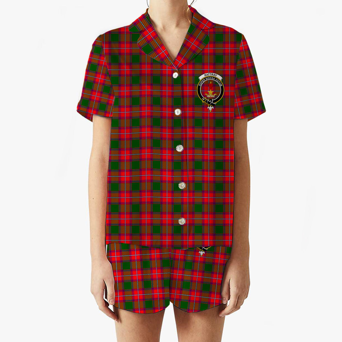 ScotsTee Shop Scottish Rattray Modern Crest Women's Short Sleeve Short Set Tartan Pyjama Set