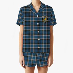 ScotsTee Shop Scottish Thompson Society Dress Blue Crest Women's Short Sleeve Short Set Tartan Pyjama Set