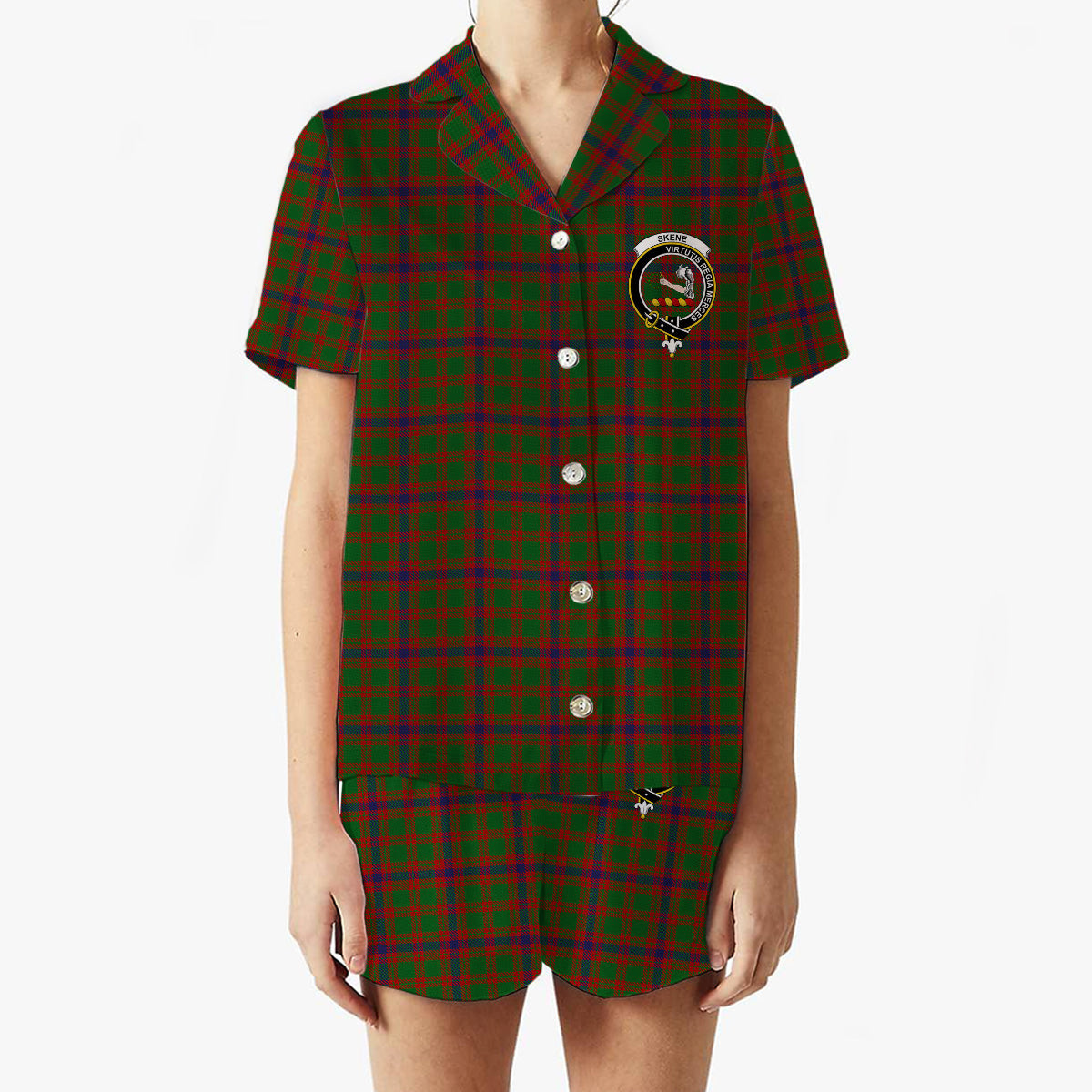 ScotsTee Shop Scottish Skene Modern Crest Women's Short Sleeve Short Set Tartan Pyjama Set