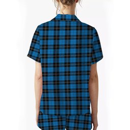 ScotsTee Shop Scottish Ramsay Blue Ancient Crest Women's Short Sleeve Short Set Tartan Pyjama Set