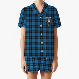 ScotsTee Shop Scottish Ramsay Blue Ancient Crest Women's Short Sleeve Short Set Tartan Pyjama Set