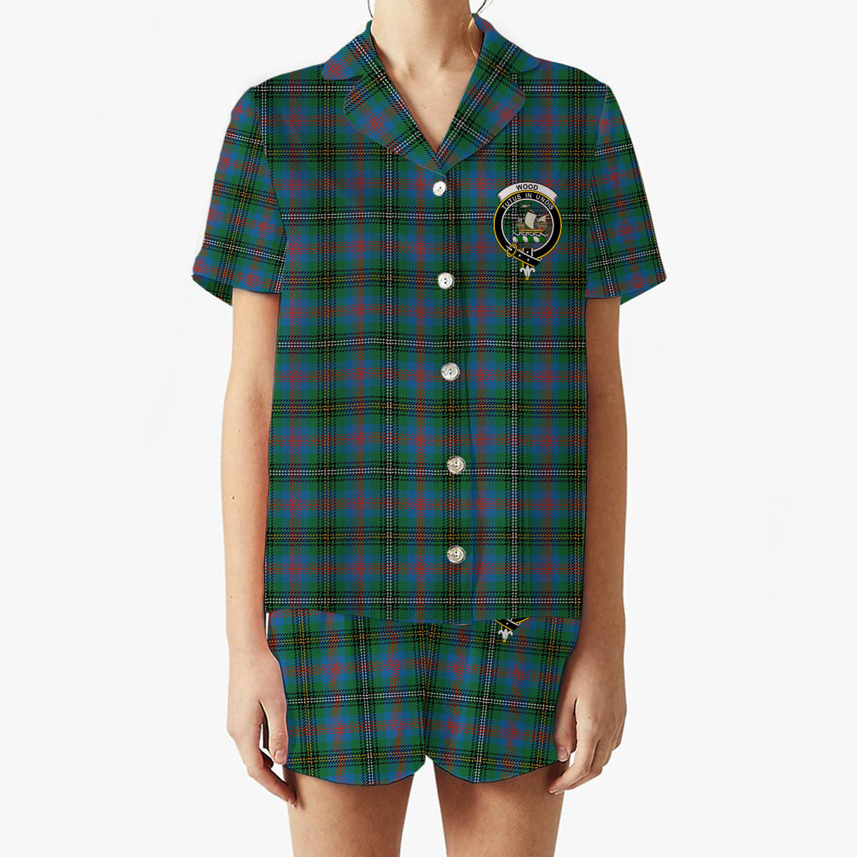 ScotsTee Shop Scottish Wood Ancient Clan Crest Women's Short Sleeve Short Set Tartan Pyjama Set