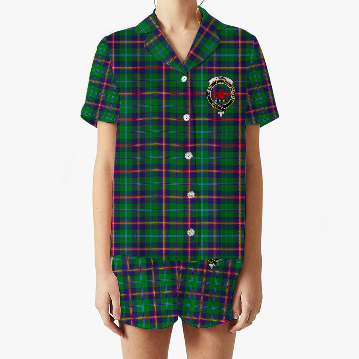 ScotsTee Shop Scottish Young SC Crest Women's Short Sleeve Short Set Tartan Pyjama Set
