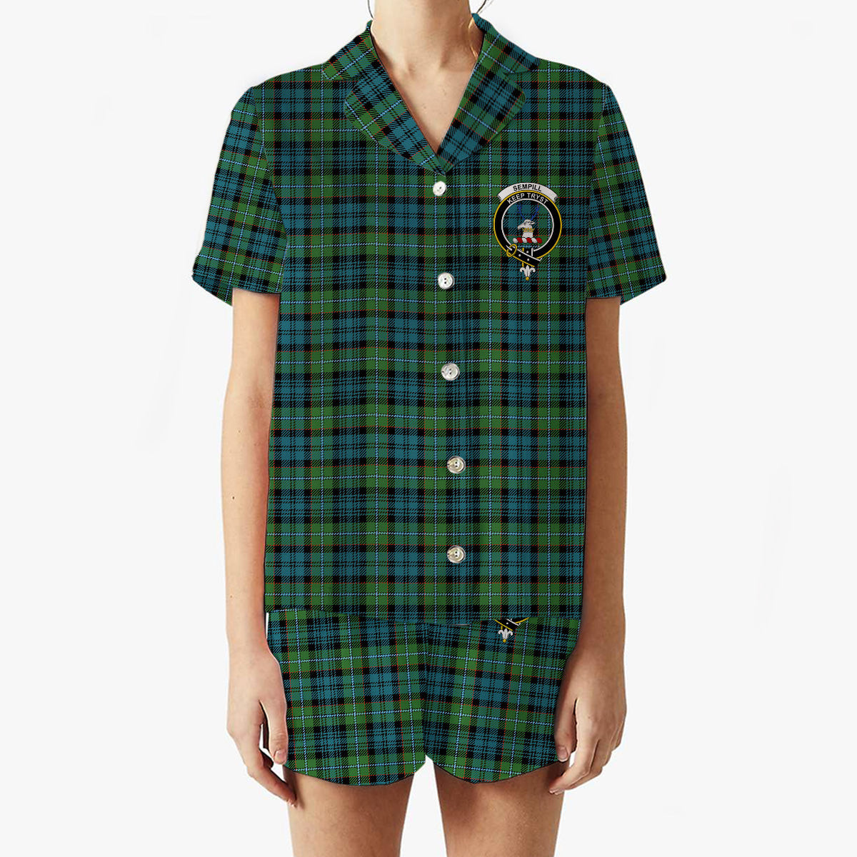 ScotsTee Shop Scottish Sempill Ancient Crest Women's Short Sleeve Short Set Tartan Pyjama Set