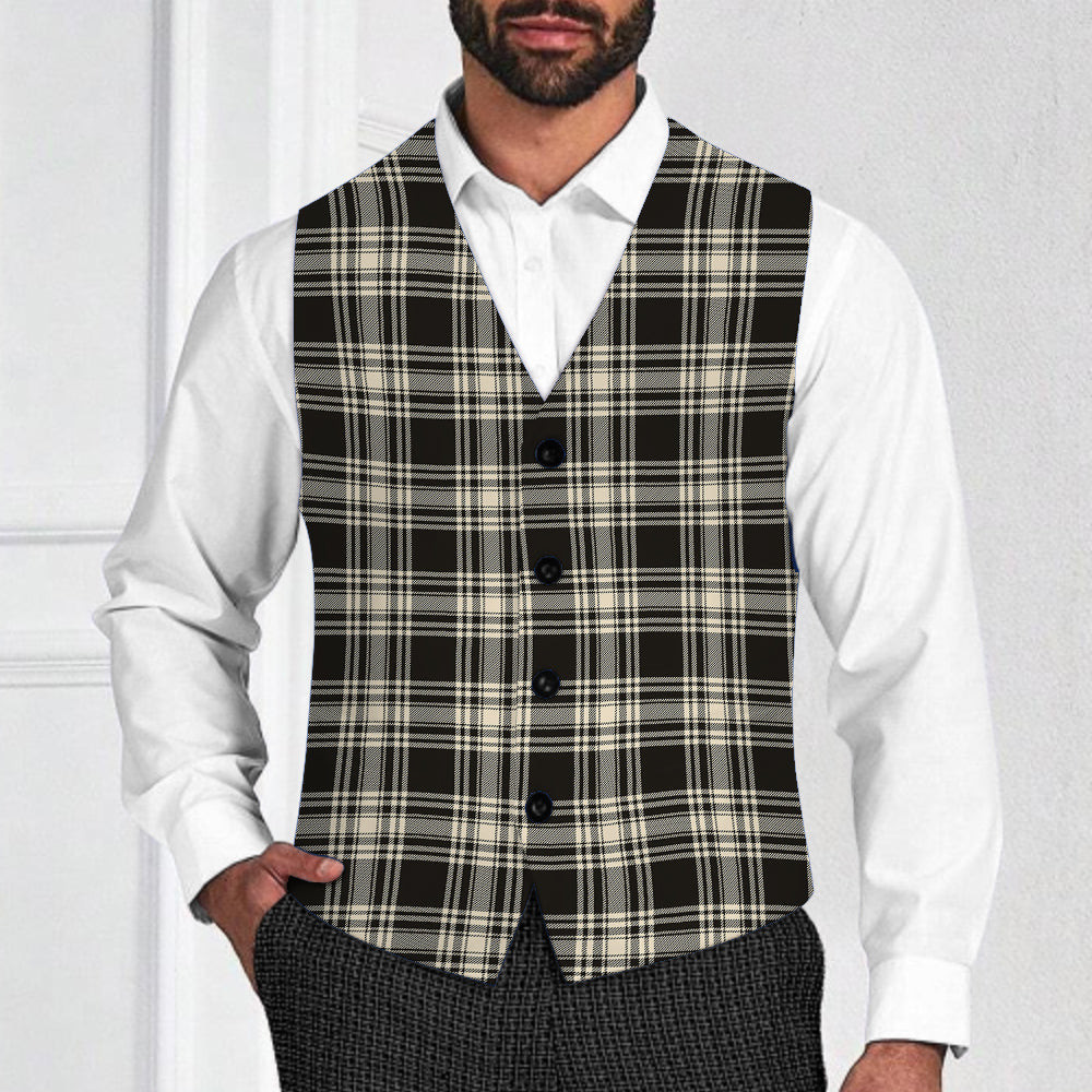 ScotsTee Shop Scottish Menzies Black & White Ancient Tartan Waistcoat Sleeveless Suit Vest