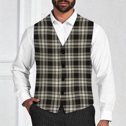 ScotsTee Shop Scottish Menzies Black & White Ancient Tartan Waistcoat Sleeveless Suit Vest