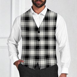 ScotsTee Shop Scottish MacFie Black & White Ancient Tartan Waistcoat Sleeveless Suit Vest