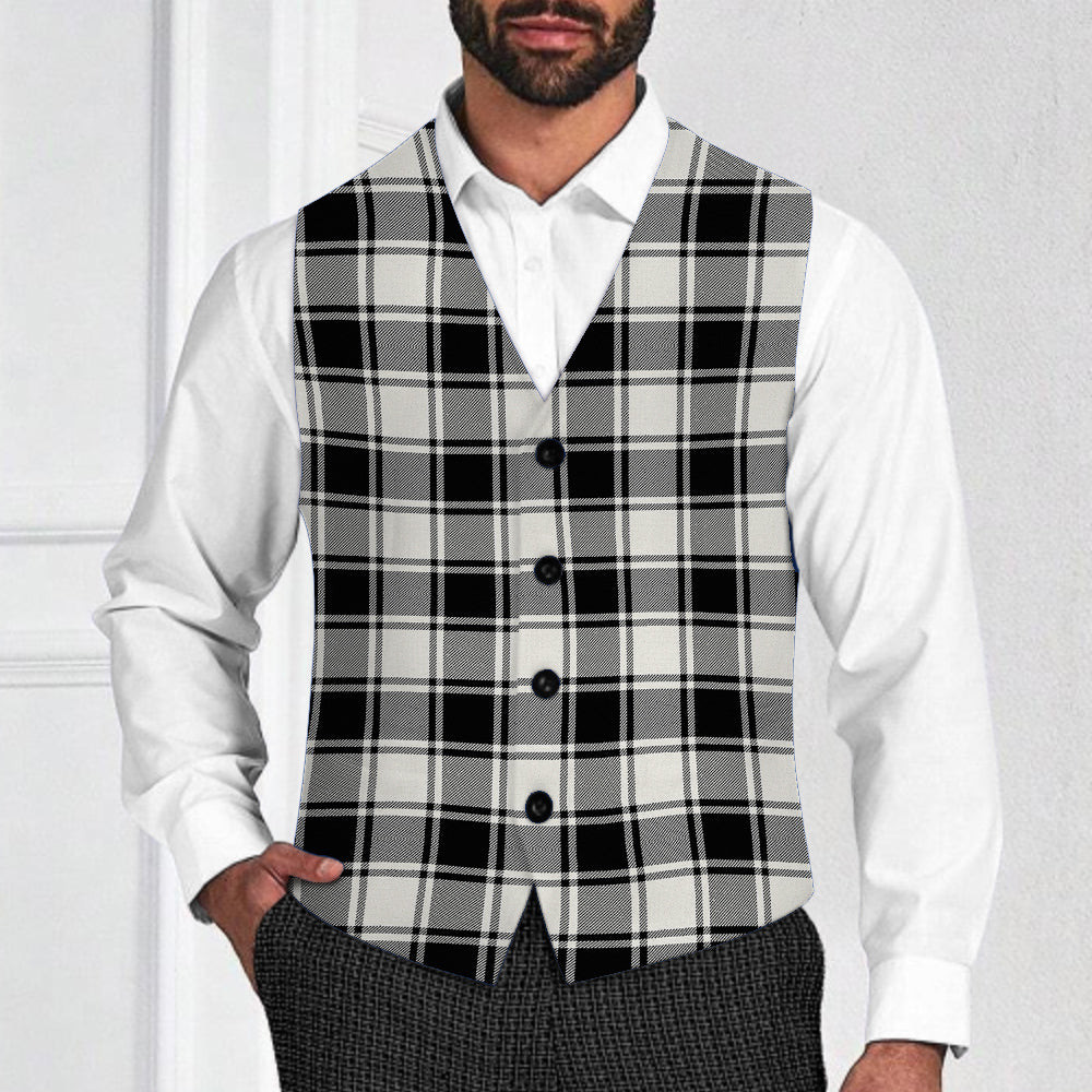 ScotsTee Shop Scottish MacFie Black & White Modern Tartan Waistcoat Sleeveless Suit Vest