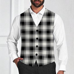 ScotsTee Shop Scottish MacFie Black & White Modern Tartan Waistcoat Sleeveless Suit Vest