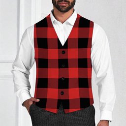 ScotsTee Shop Scottish Gregor Red & Black Modern Tartan Waistcoat Sleeveless Suit Vest