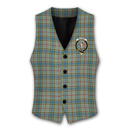 ScotsTee Shop Scottish Balfour Blue Crest Tartan Waistcoat Sleeveless Suit Vest