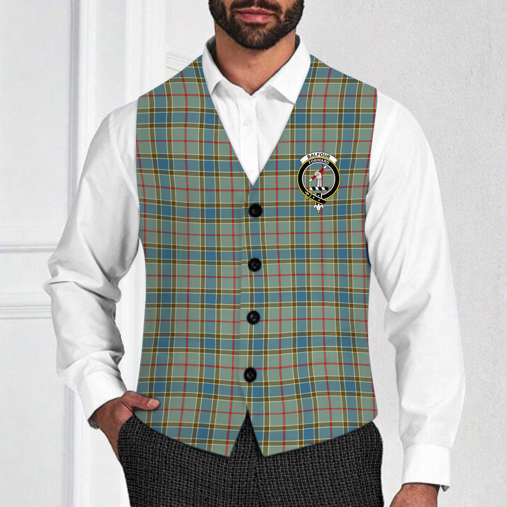ScotsTee Shop Scottish Balfour Blue Crest Tartan Waistcoat Sleeveless Suit Vest