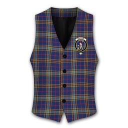 ScotsTee Shop Scottish Balfour Blue Modern Crest Tartan Waistcoat Sleeveless Suit Vest