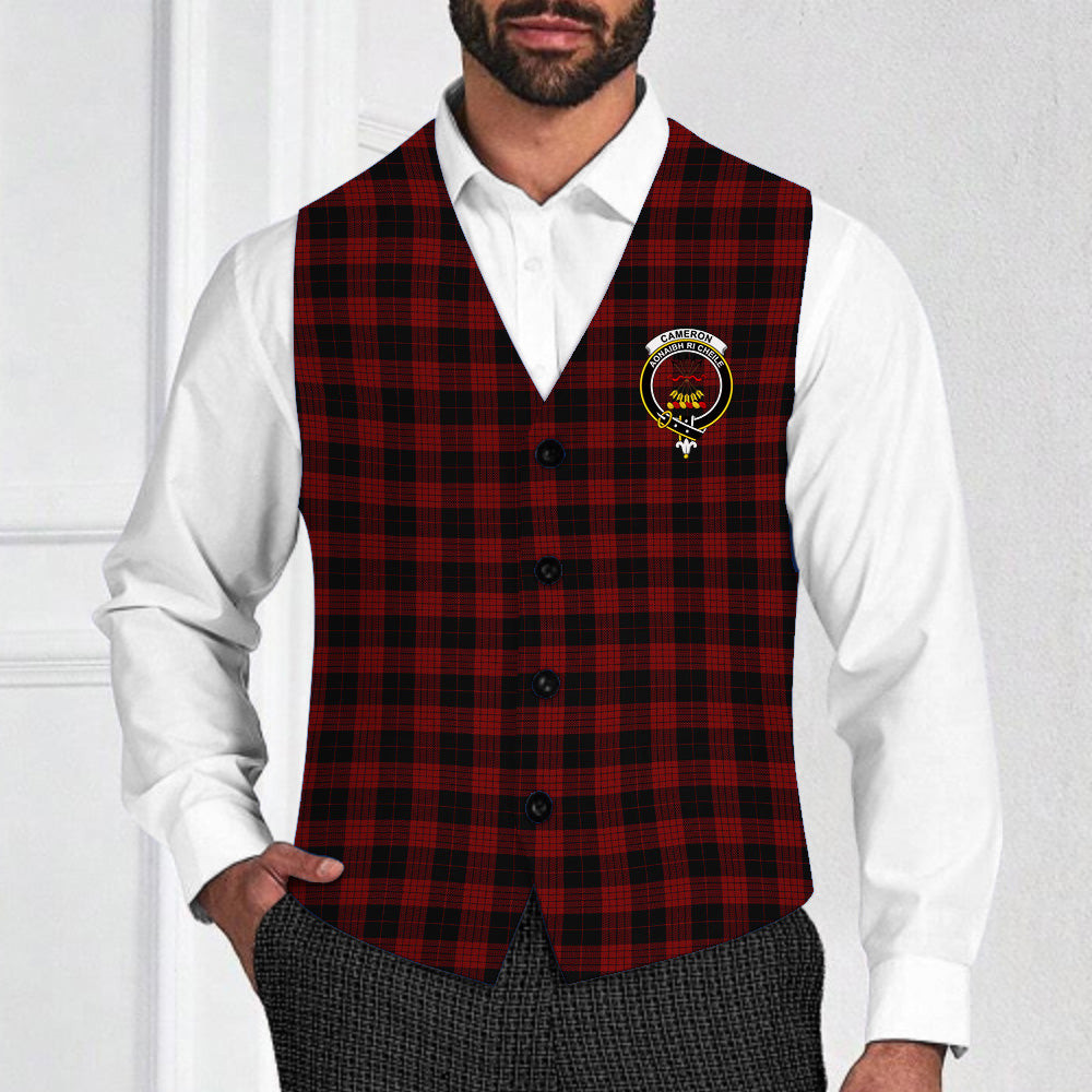 ScotsTee Shop Scottish Cameron Black and Red Crest Tartan Waistcoat Sleeveless Suit Vest
