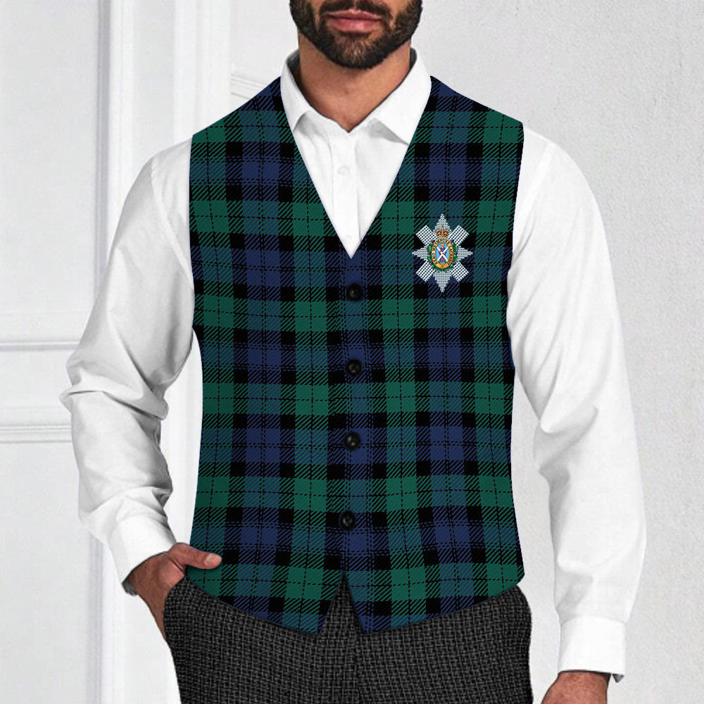 ScotsTee Shop Scottish Black Watch Large Sett Modern Crest Tartan Waistcoat Sleeveless Suit Vest