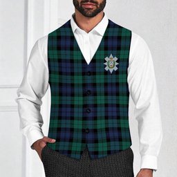 ScotsTee Shop Scottish Black Watch Large Sett Modern Crest Tartan Waistcoat Sleeveless Suit Vest