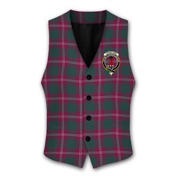 ScotsTee Shop Scottish Crawford Red Modern Crest Tartan Waistcoat Sleeveless Suit Vest