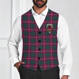 ScotsTee Shop Scottish Crawford Red Modern Crest Tartan Waistcoat Sleeveless Suit Vest