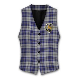 ScotsTee Shop Scottish McPherson Dress Blue Crest Tartan Waistcoat Sleeveless Suit Vest