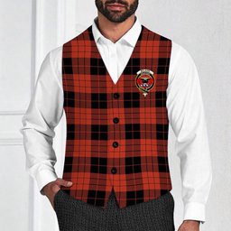ScotsTee Shop Scottish McLeod Black and Red Ancient Crest Tartan Waistcoat Sleeveless Suit Vest