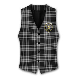 ScotsTee Shop Scottish Stewart Black and White Crest Tartan Waistcoat Sleeveless Suit Vest