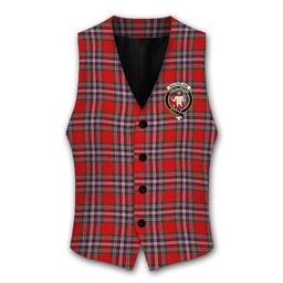 ScotsTee Shop Scottish MacFarlane Red Modern Crest Tartan Waistcoat Sleeveless Suit Vest