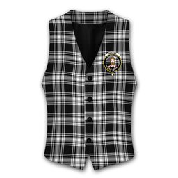 ScotsTee Shop Scottish Menzies Black & White Modern Crest Tartan Waistcoat Sleeveless Suit Vest
