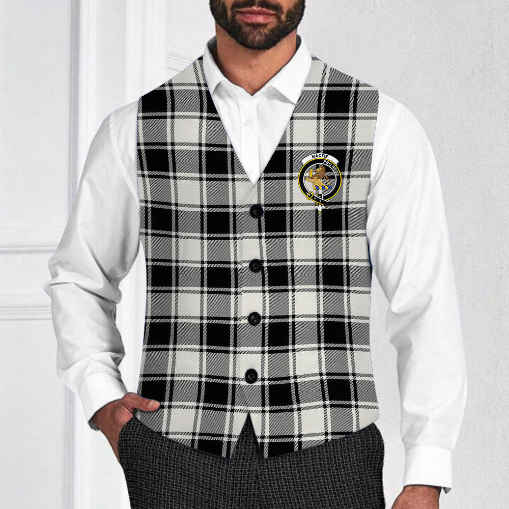 ScotsTee Shop Scottish MacFie Black & White Modern Crest Tartan Waistcoat Sleeveless Suit Vest