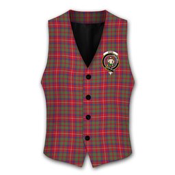 ScotsTee Shop Scottish Shaw Red Modern Crest Tartan Waistcoat Sleeveless Suit Vest