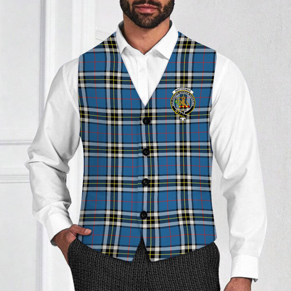 ScotsTee Shop Scottish MacThomas Blue Modern Crest Tartan Waistcoat Sleeveless Suit Vest