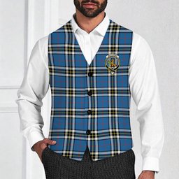 ScotsTee Shop Scottish MacThomas Blue Modern Crest Tartan Waistcoat Sleeveless Suit Vest