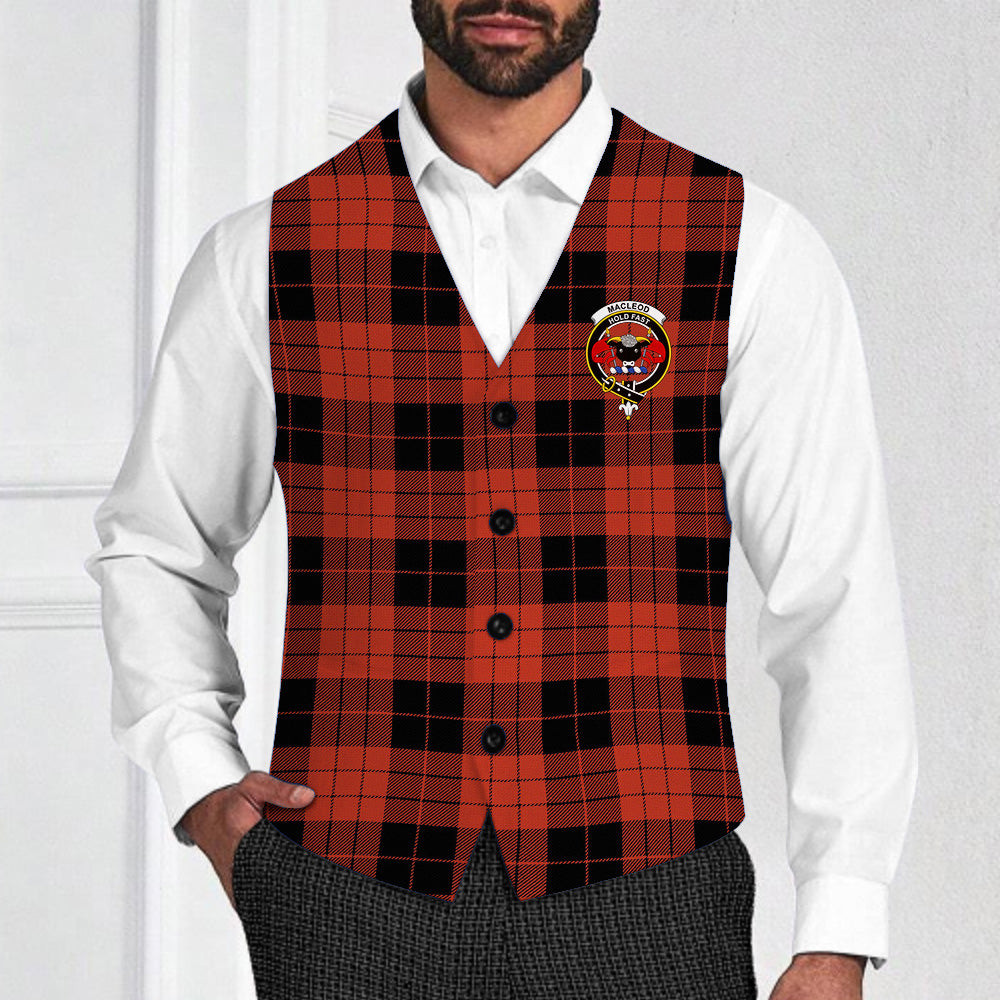 ScotsTee Shop Scottish MacLeod Black and Red Ancient Crest Tartan Waistcoat Sleeveless Suit Vest