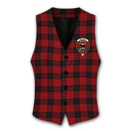 ScotsTee Shop Scottish MacLeod Black and Red Crest Tartan Waistcoat Sleeveless Suit Vest