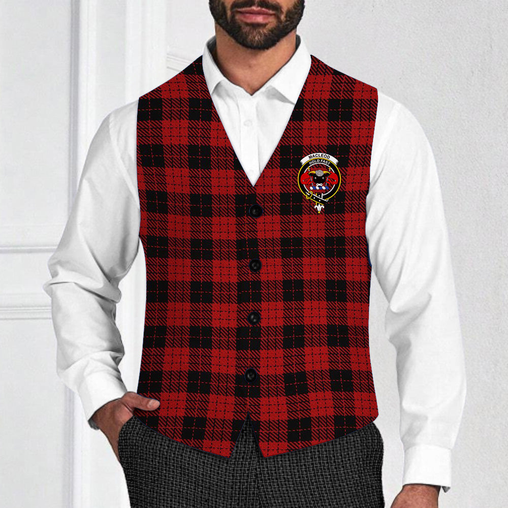 ScotsTee Shop Scottish MacLeod Black and Red Crest Tartan Waistcoat Sleeveless Suit Vest