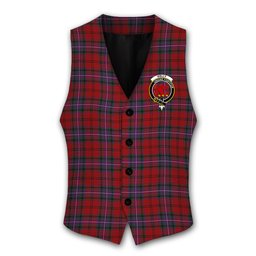 ScotsTee Shop Scottish Kelly of Sleat Red Crest Tartan Waistcoat Sleeveless Suit Vest