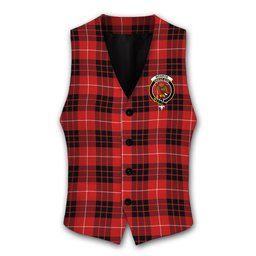 ScotsTee Shop Scottish Monroe Black and Red Modern Crest Tartan Waistcoat Sleeveless Suit Vest