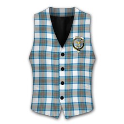 ScotsTee Shop Scottish Stewart Muted Blue Crest Tartan Waistcoat Sleeveless Suit Vest