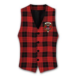 ScotsTee Shop Scottish MacLeod Black and Red Modern Crest Tartan Waistcoat Sleeveless Suit Vest