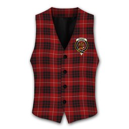 ScotsTee Shop Scottish Monroe Black and Red Crest Tartan Waistcoat Sleeveless Suit Vest
