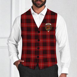 ScotsTee Shop Scottish Monroe Black and Red Crest Tartan Waistcoat Sleeveless Suit Vest