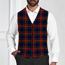 ScotsTee Shop Scottish Clark (Lion) Red Tartan Waistcoat Sleeveless Suit Vest