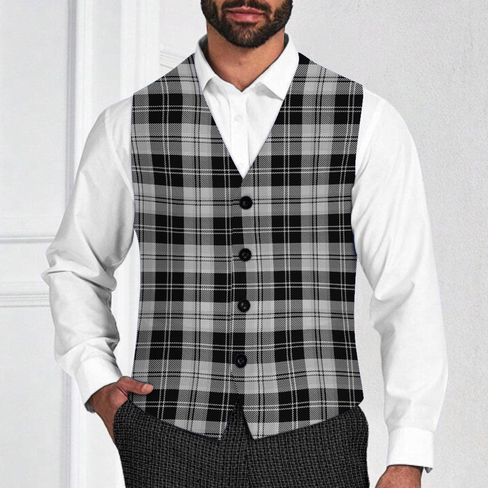 ScotsTee Shop Scottish Erskine Black and White Tartan Waistcoat Sleeveless Suit Vest