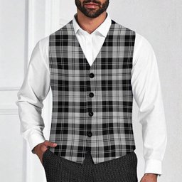 ScotsTee Shop Scottish Erskine Black and White Tartan Waistcoat Sleeveless Suit Vest