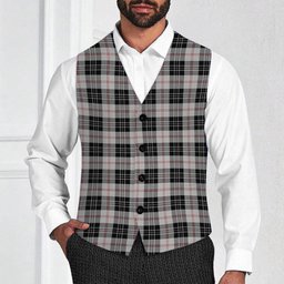 ScotsTee Shop Scottish MacPherson of Cluny Black and White Tartan Waistcoat Sleeveless Suit Vest