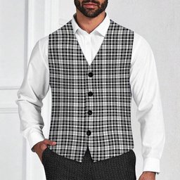 ScotsTee Shop Scottish Scott Black and White Modern Tartan Waistcoat Sleeveless Suit Vest