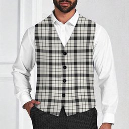ScotsTee Shop Scottish McFarlane Black White Ancient Tartan Waistcoat Sleeveless Suit Vest