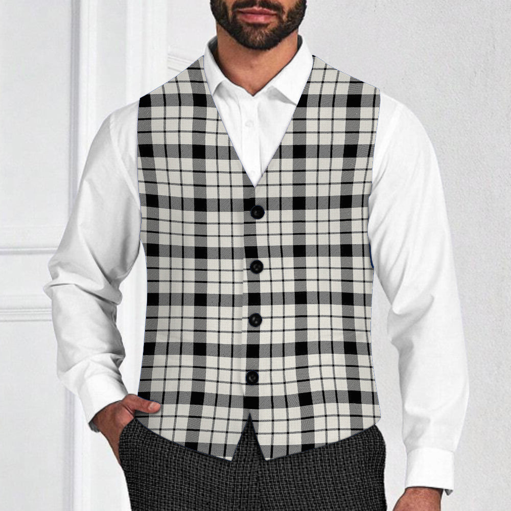 ScotsTee Shop Scottish McFarland Black White Modern Tartan Waistcoat Sleeveless Suit Vest