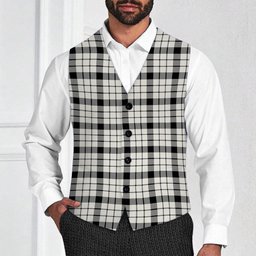 ScotsTee Shop Scottish McFarland Black White Modern Tartan Waistcoat Sleeveless Suit Vest